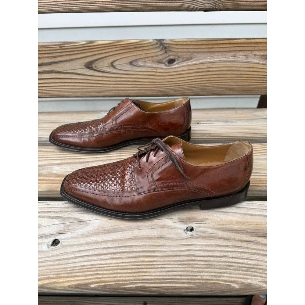 Mens Johnston & Murphy Brown Woven Leather Oxfords Size 11M